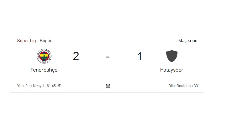 Fenerbahçe 2 Hatayspor 1 Maç Sonucu 5 Ocak 2025