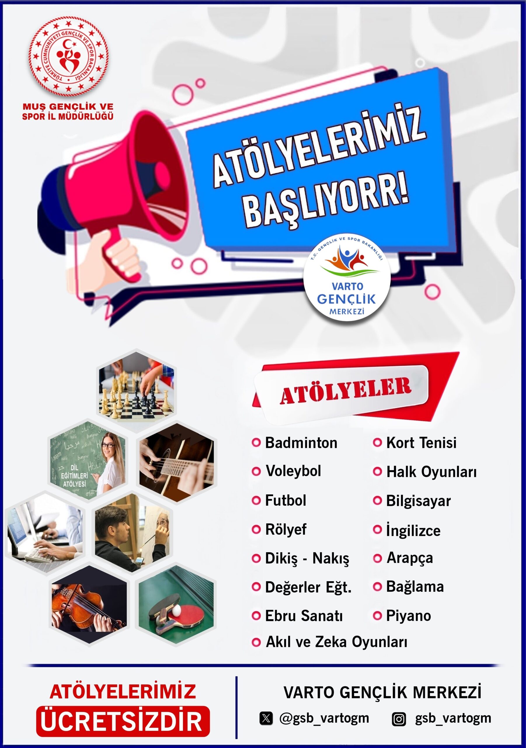 Varto Gençlik Merkezi’nde Atölyeler Başlıyor! Üstelik Ücretsiz! ⚽