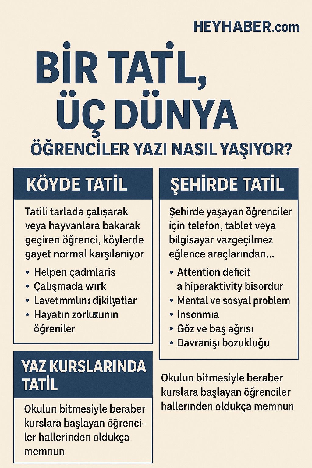 BİR TATİL ÜÇ DÜNYA: KÖYDE, KENTTE VE YAZ KURSLARINDA ÖĞRENCİ YAZI NASIL YAŞIYOR?