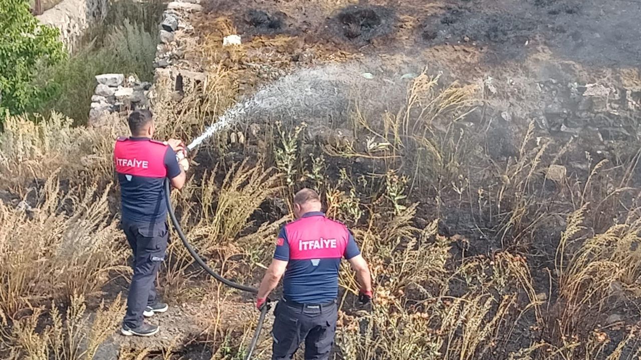 Kars Bayrampaşa TOKİ nölgesinde örtü ve anız yangını kısa sürede söndürüldü