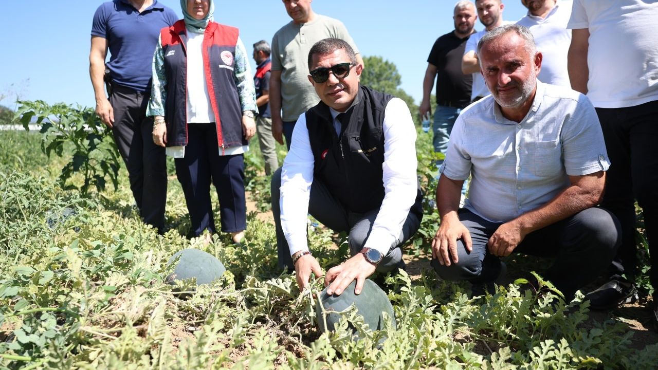 Düzce Valisi Aslan karpuz üreticisini tebrik etti