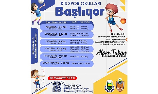 İnegöl Belediyesi Kış Spor Okullarında Kayıtlar Devam Ediyor
