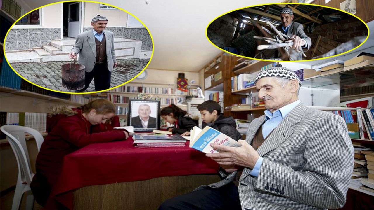 Köyün kütüphanesini ısıtan 76 yaşındaki gönül insanı