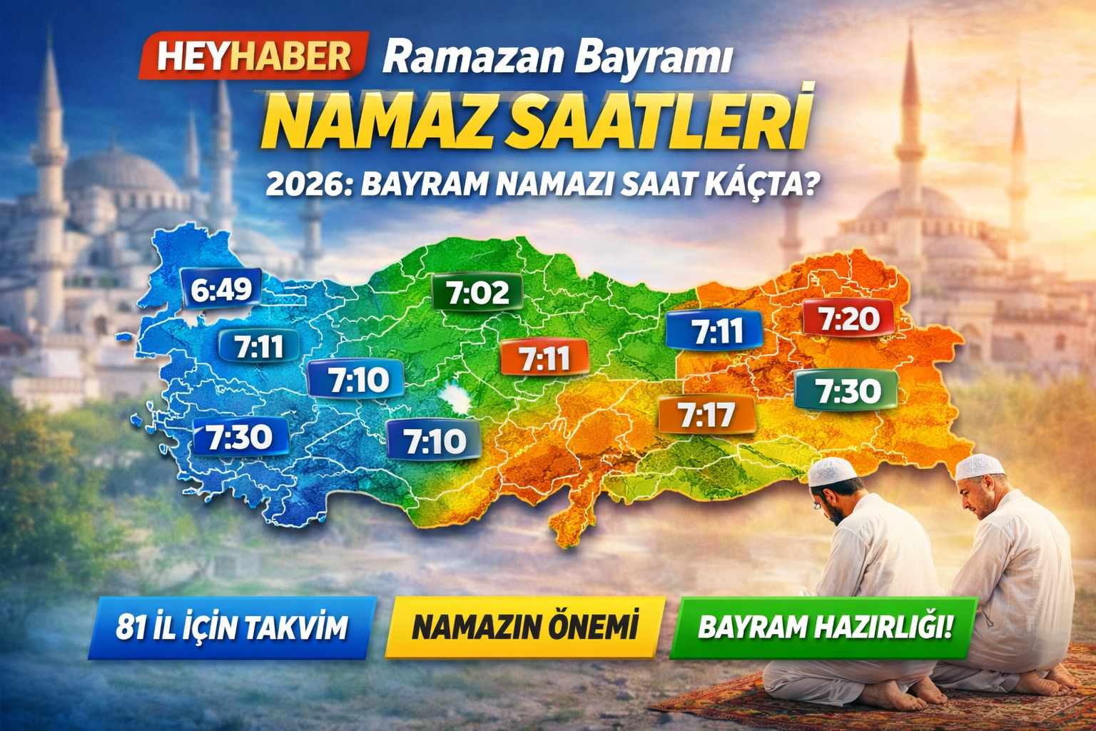 Ramazan Bayramı Namaz Saatleri 2026: 81 İl İçin Bayram Namazı Saat Kaçta?