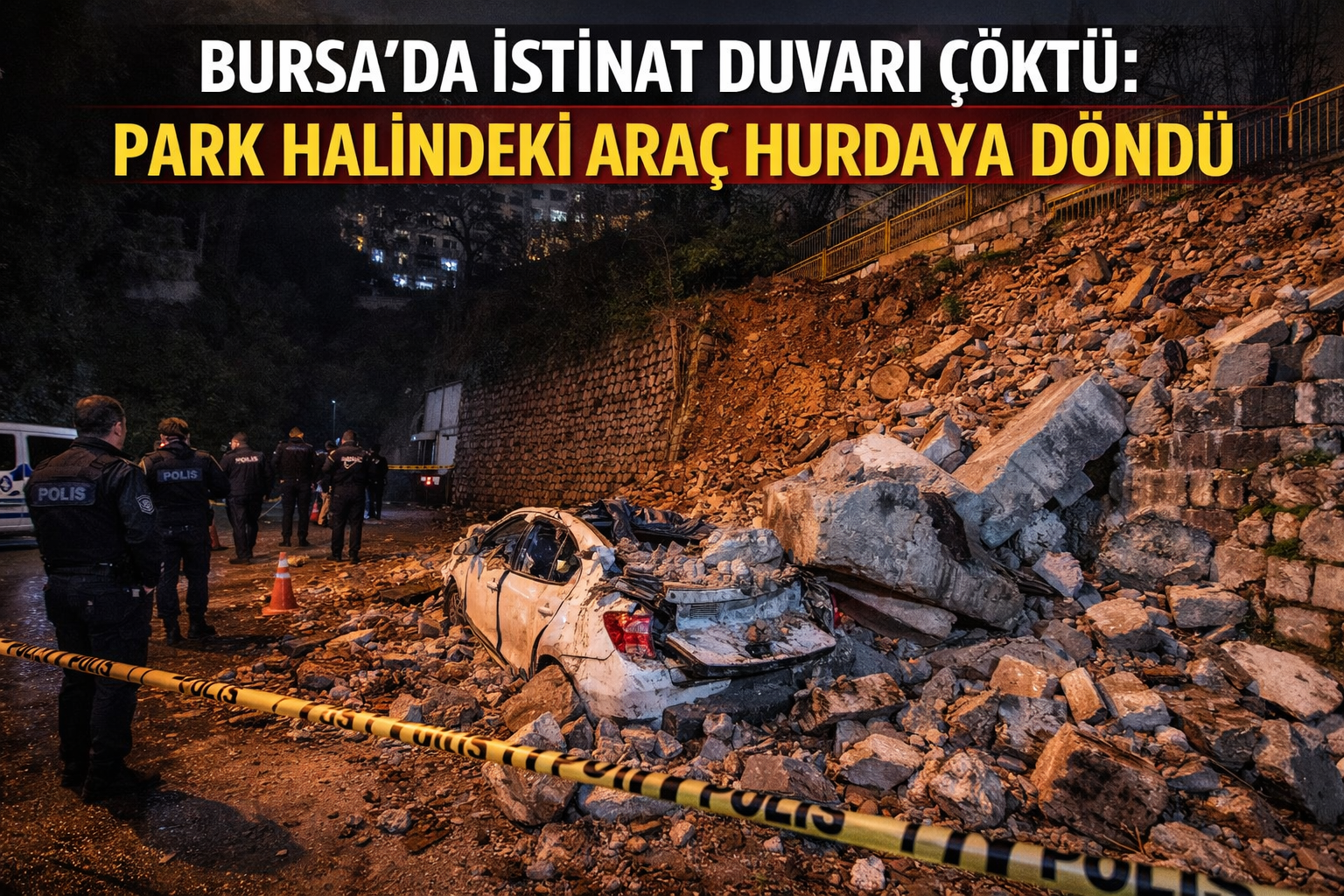 Mudanya’da Gece Yarısı Korkutan Çökme: Park Halindeki Araç Hurdaya Döndü!