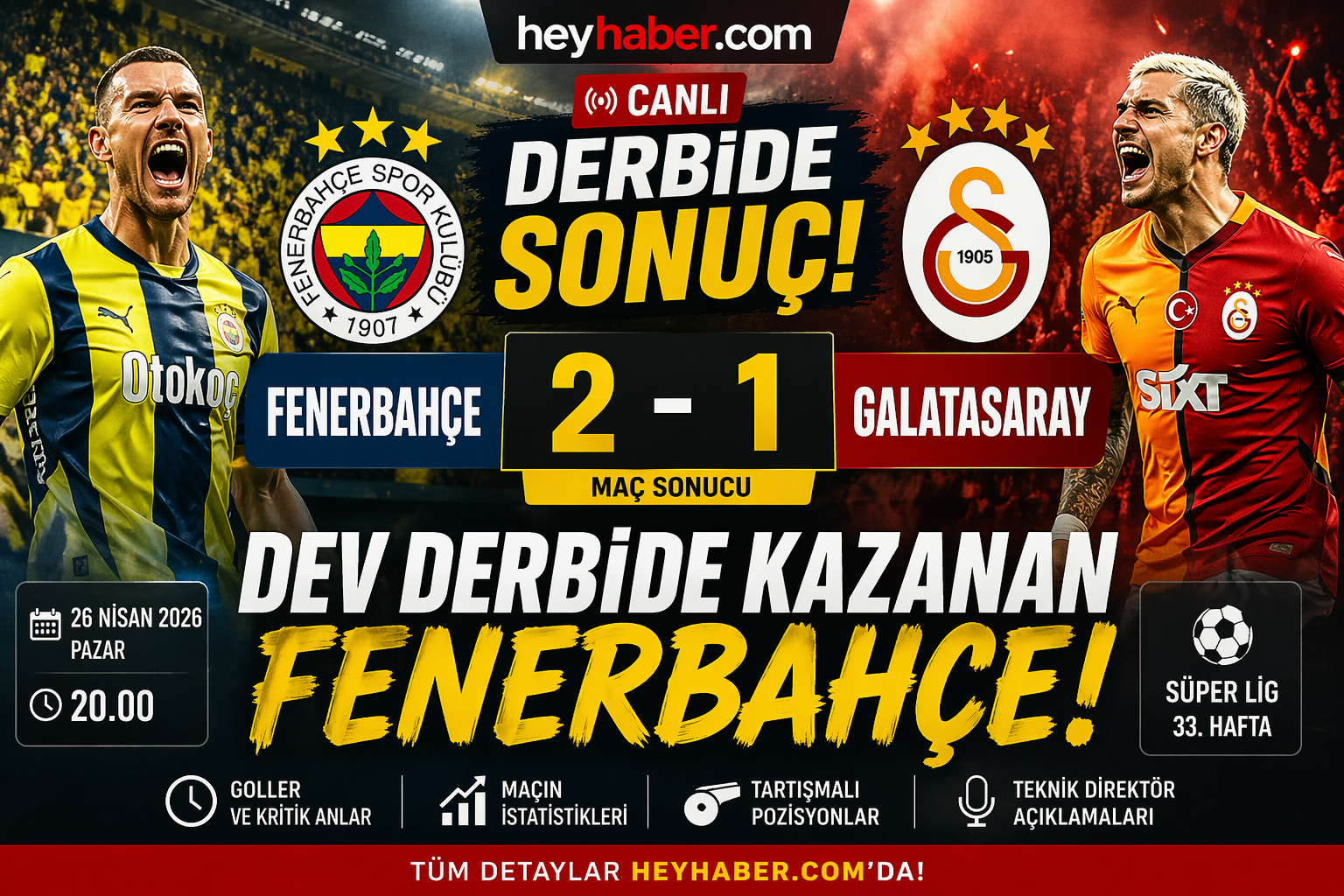 CANLI İzle Dinle : 26 Nisan Fenerbahçe – Galatasaray Derbisi Sonucu | Dev Maçta Neler Oldu?