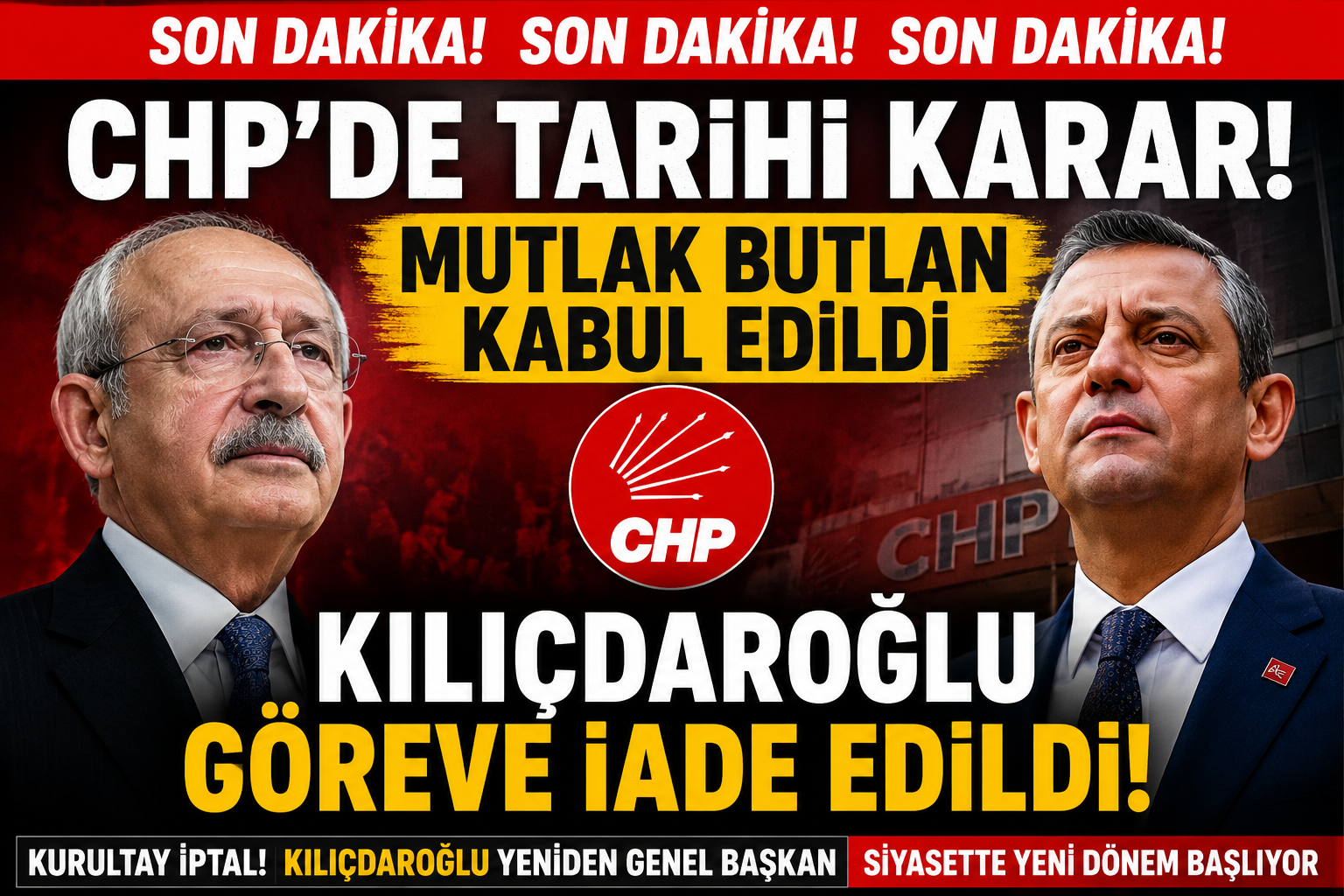 CHP’DE TARİHİ KIRILMA! Mahkemeden “Mutlak Butlan” Kararı: Kılıçdaroğlu Göreve İade Edildi