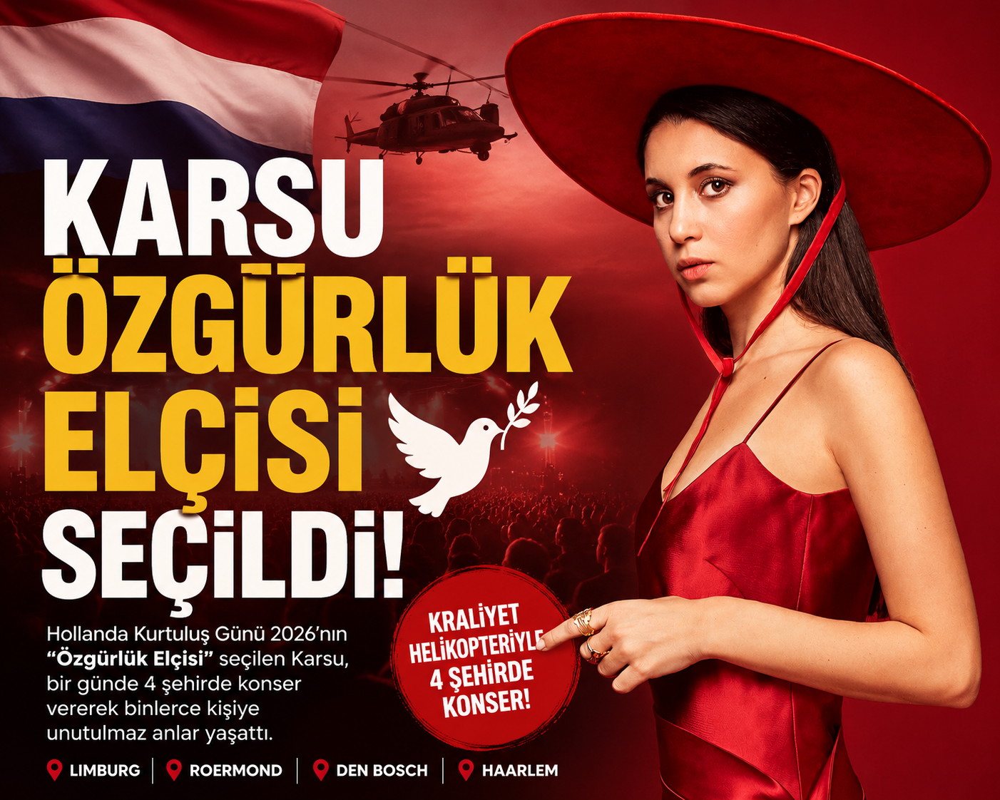 Karsu, Hollanda’nın “Özgürlük Elçisi” Oldu: Bir Günde 4 Şehirde Sahne Aldı