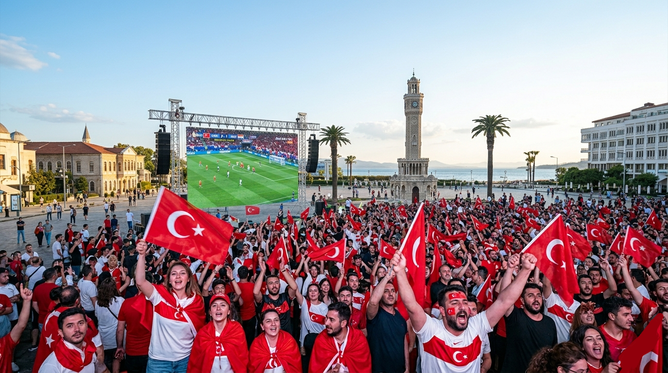 İzmir Konak Meydanı’nda Dev Ekranda Milli Maç Heyecanı
